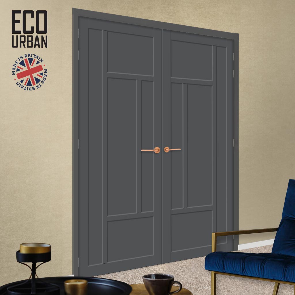 Morningside 5 Panel Solid Wood Internal Door Pair UK Made DD6437 - Eco-Urban® Stormy Grey Premium Primed