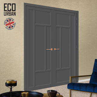 Image: Morningside 5 Panel Solid Wood Internal Door Pair UK Made DD6437 - Eco-Urban® Stormy Grey Premium Primed