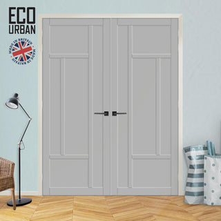 Image: Morningside 5 Panel Solid Wood Internal Door Pair UK Made DD6437 - Eco-Urban® Mist Grey Premium Primed