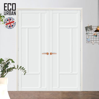 Image: Morningside 5 Panel Solid Wood Internal Door Pair UK Made DD6437 - Eco-Urban® Cloud White Premium Primed