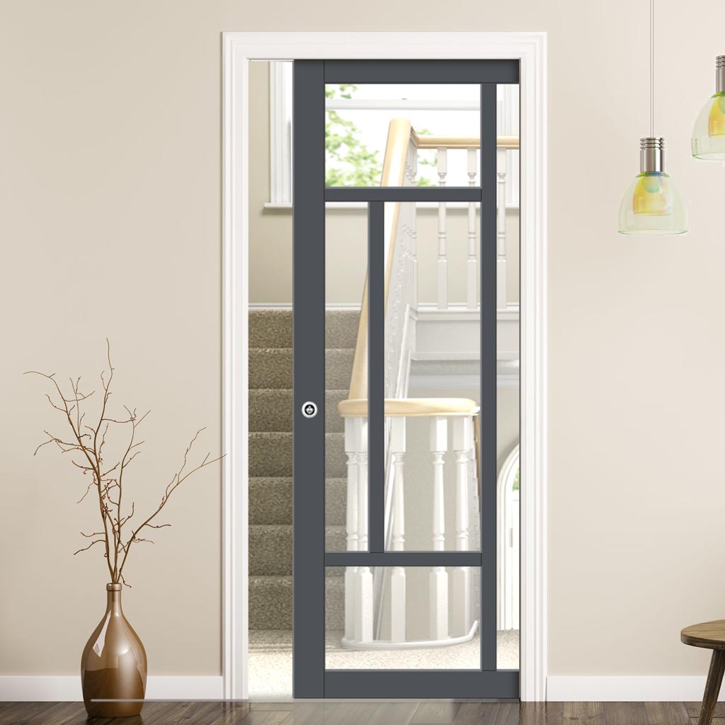 Bespoke Handmade Eco-Urban® Morningside 5 Pane Single Evokit Pocket Door DD6437G Clear Glass - Colour Options