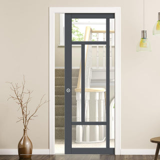 Image: Bespoke Handmade Eco-Urban® Morningside 5 Pane Single Evokit Pocket Door DD6437G Clear Glass - Colour Options