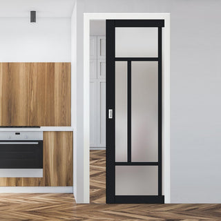 Image: Bespoke Handmade Eco-Urban® Morningside 5 Pane Single Evokit Pocket Door DD6437SG Frosted Glass - Colour Options