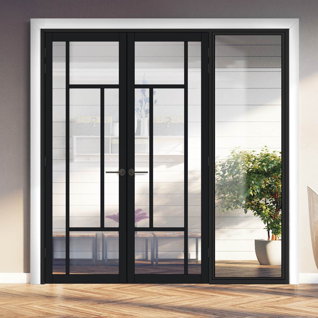 Room Divider - Handmade Eco-Urban® Morningside Door Pair DD6437C - Clear Glass - Premium Primed - Colour & Size Options