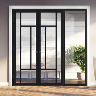 Image: Room Divider - Handmade Eco-Urban® Morningside Door Pair DD6437C - Clear Glass - Premium Primed - Colour & Size Options