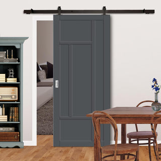 Image: Top Mounted Black Sliding Track & Solid Wood Door - Eco-Urban® Morningside 5 Panel Solid Wood Door DD6437 - Stormy Grey Premium Primed