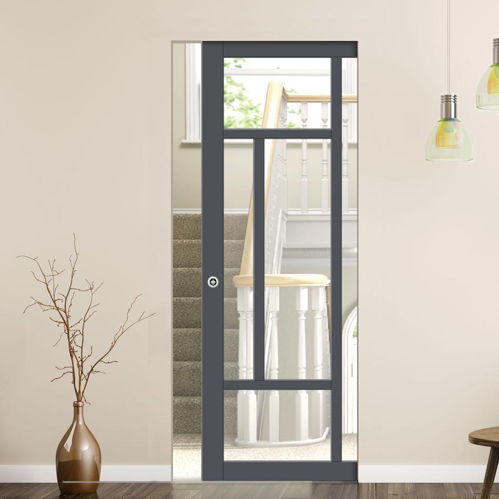 Handmade Eco-Urban® Morningside 5 Pane Single Absolute Evokit Pocket Door DD6437G Clear Glass - Colour & Size Options