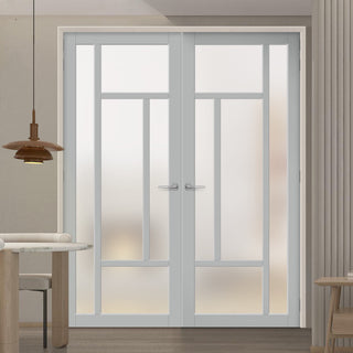 Image: Morningside 5 Pane Solid Wood Internal Door Pair UK Made DD6437SG Frosted Glass - Eco-Urban® Mist Grey Premium Primed
