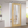 Saturn Tubular Stainless Steel Sliding Track & Norwich Oak Door - Clear Bevelled Glass - Unfinished