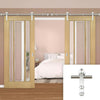 Saturn Tubular Stainless Steel Sliding Track & Norwich Oak Double Door - Clear Bevelled Glass - Unfinished