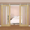 Saturn Tubular Stainless Steel Sliding Track & Norwich Oak Double Door - Clear Bevelled Glass - Unfinished