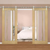 Saturn Tubular Stainless Steel Sliding Track & Norwich Oak Double Door - Clear Bevelled Glass - Unfinished