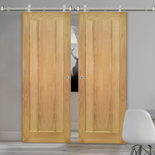 Image: Sirius Tubular Stainless Steel Sliding Track & Norwich Oak Double Door - Unfinished