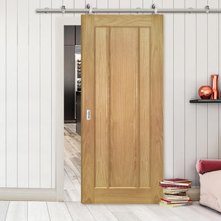 Image: Sirius Tubular Stainless Steel Sliding Track & Norwich Oak Door - Unfinished