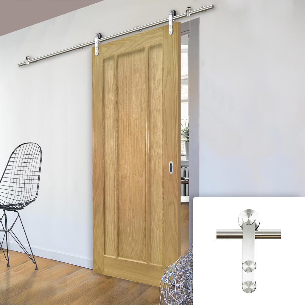 Saturn Tubular Stainless Steel Sliding Track & Norwich Oak Door - Unfinished