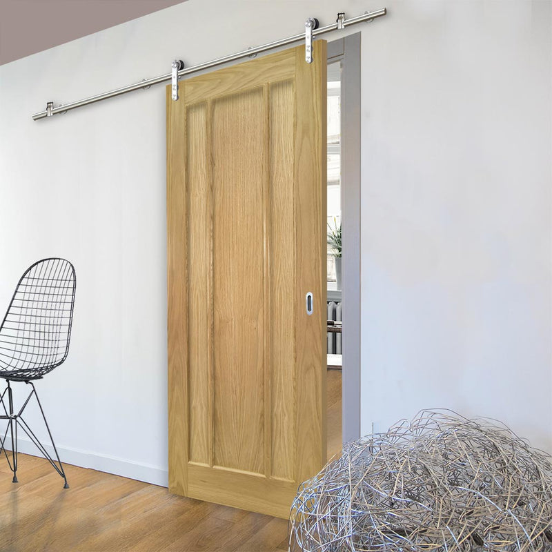 Saturn Tubular Stainless Steel Sliding Track & Norwich Oak Door - Unfinished