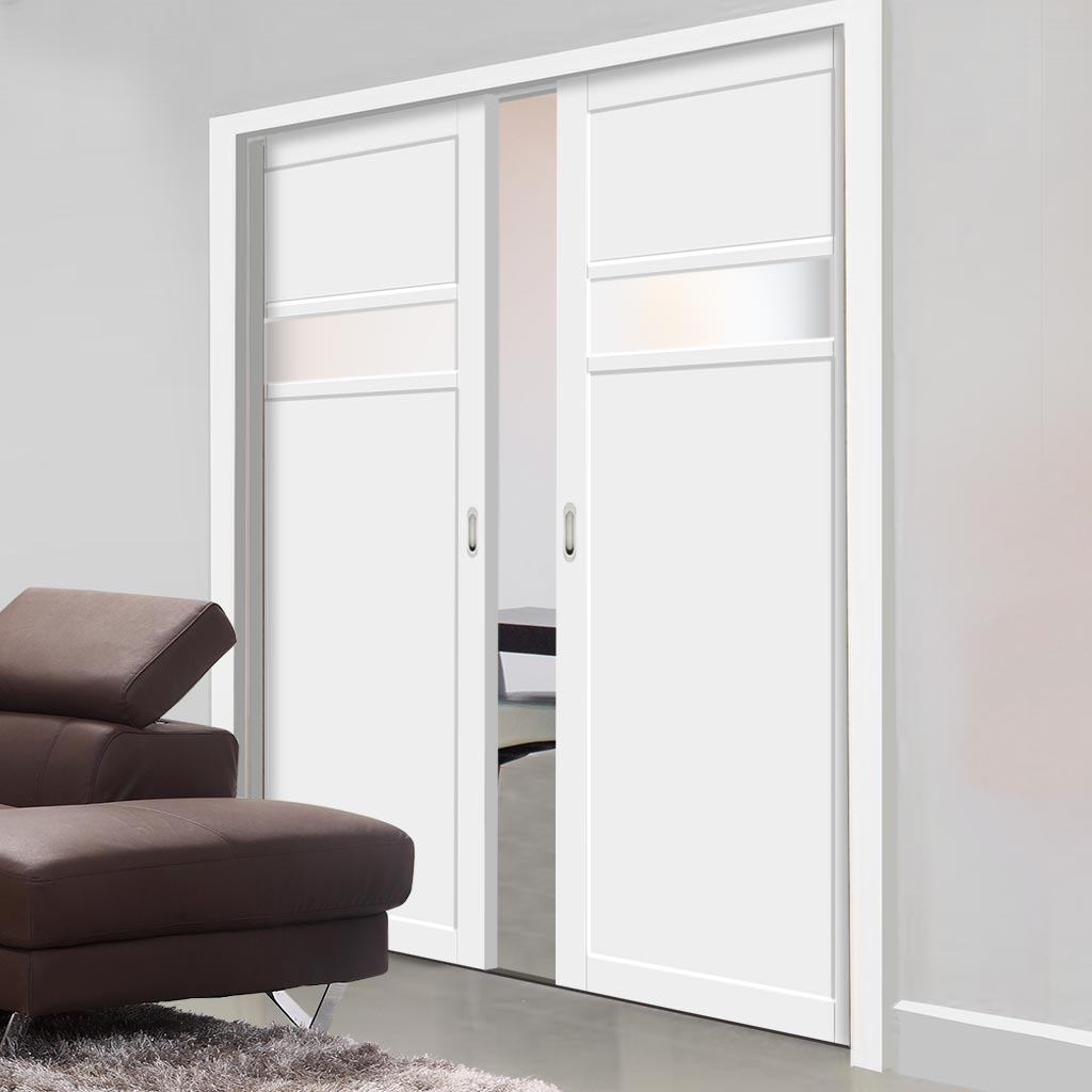 Handmade Eco-Urban® Orkney 1 Pane 2 Panel Double Evokit Pocket Door DD6403SG Frosted Glass - Colour & Size Options