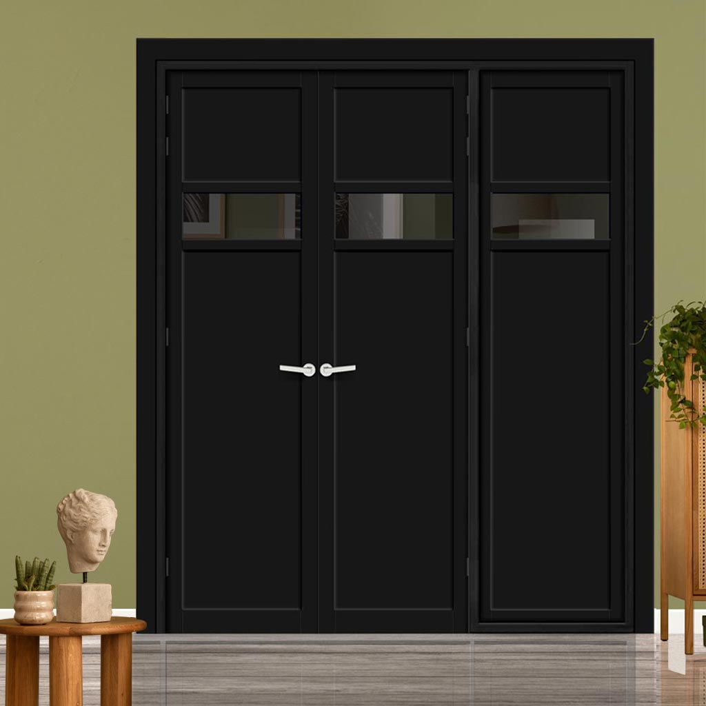 Urban Ultimate® Room Divider Orkney 1 Pane 2 Panel Door Pair DD6403T - Tinted Glass with Matching Side - Colour & Size Options