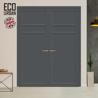 Image: Orkney 3 Panel Solid Wood Internal Door Pair UK Made DD6403 - Eco-Urban® Stormy Grey Premium Primed