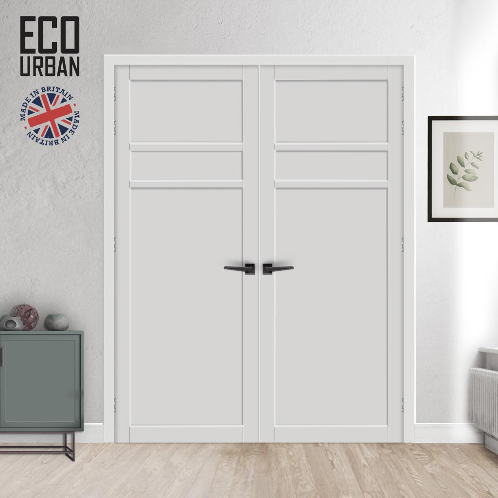 Orkney 3 Panel Solid Wood Internal Door Pair UK Made DD6403 - Eco-Urban® Cloud White Premium Primed