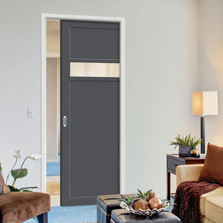 Image: Bespoke Handmade Eco-Urban® Orkney 1 Pane 2 Panel Single Evokit Pocket Door DD6403G Clear Glass - Colour Options