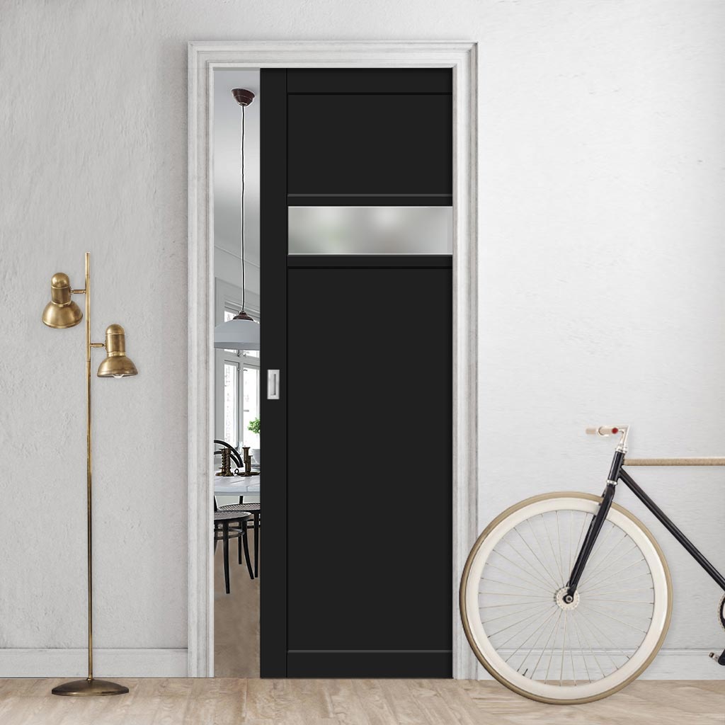 Bespoke Handmade Eco-Urban® Orkney 1 Pane 2 Panel Single Evokit Pocket Door DD6403SG Frosted Glass - Colour Options