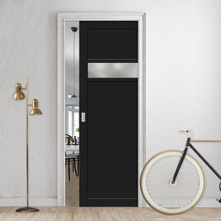 Image: Bespoke Handmade Eco-Urban® Orkney 1 Pane 2 Panel Single Evokit Pocket Door DD6403SG Frosted Glass - Colour Options