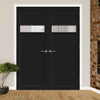 Eco-Urban Orkney 1 Pane 2 Panel Solid Wood Internal Door Pair UK Made DD6403G Clear Glass - Eco-Urban® Shadow Black Premium Primed