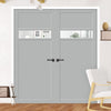 Eco-Urban Orkney 1 Pane 2 Panel Solid Wood Internal Door Pair UK Made DD6403G Clear Glass  - Eco-Urban® Mist Grey Premium Primed