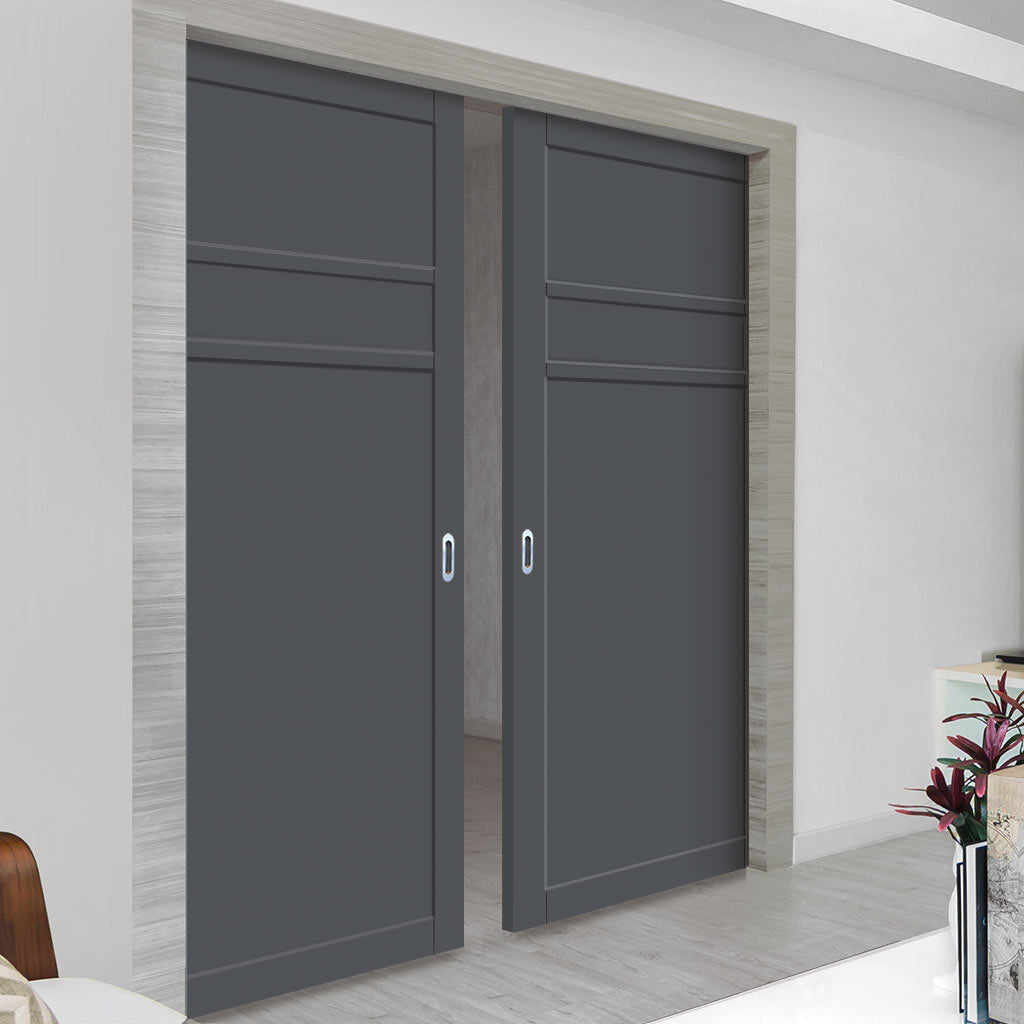 Handmade Eco-Urban® Orkney 3 Panel Double Evokit Pocket Door DD6403 - Colour & Size Options