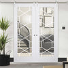 Saturn Tubular Stainless Steel Sliding Track & Orly Double Door - Clear Glass - Primed