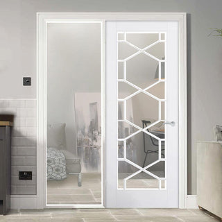 Image: ThruEasi White Room Divider - Orly Clear Glass Primed Door with Full Glass Side