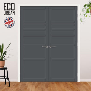 Image: Oslo 7 Panel Solid Wood Internal Door Pair UK Made DD6400 - Eco-Urban® Stormy Grey Premium Primed