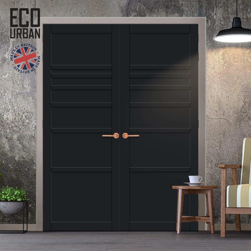 Oslo 7 Panel Solid Wood Internal Door Pair UK Made DD6400 - Eco-Urban® Shadow Black Premium Primed