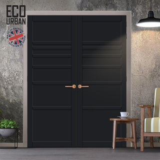 Image: Oslo 7 Panel Solid Wood Internal Door Pair UK Made DD6400 - Eco-Urban® Shadow Black Premium Primed
