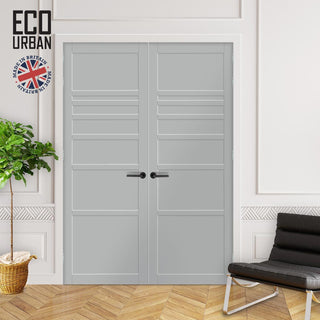 Image: Oslo 7 Panel Solid Wood Internal Door Pair UK Made DD6400 - Eco-Urban® Mist Grey Premium Primed
