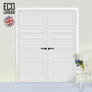 Image: Oslo 7 Panel Solid Wood Internal Door Pair UK Made DD6400 - Eco-Urban® Cloud White Premium Primed