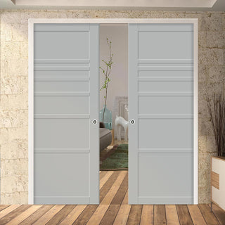 Image: Handmade Eco-Urban® Oslo 7 Panel Double Evokit Pocket Door DD6400 - Colour & Size Options