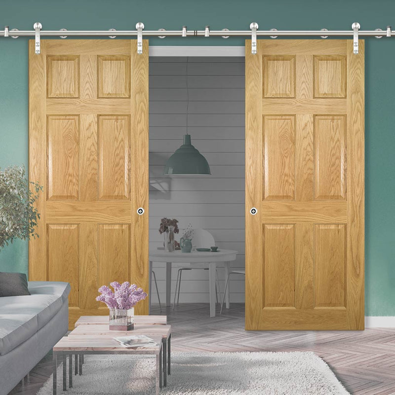 Saturn Tubular Stainless Steel Sliding Track & Oxford Oak Panel Double Door - Prefinished