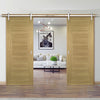 Double Sliding Door & Stainless Barn Steel Track - Pamplona Oak Flush Door - Prefinished
