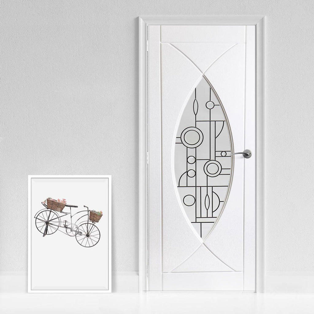 White PVC pisces lightly grained door abstract style glass