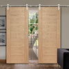 Saturn Tubular Stainless Steel Sliding Track & Palermo Essential Oak Double Door - Unfinished