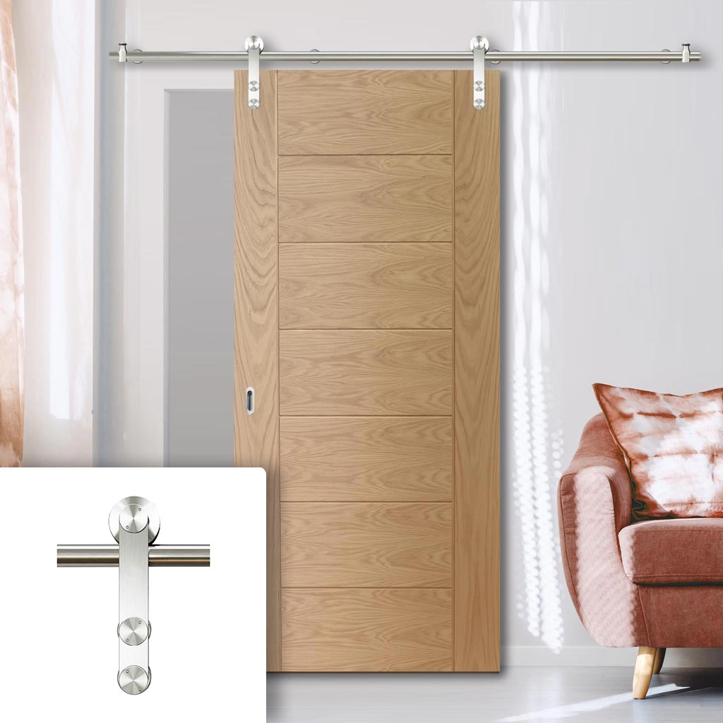 Saturn Tubular Stainless Steel Sliding Track & Palermo Essential Oak Door - Unfinished