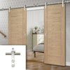 Saturn Tubular Stainless Steel Sliding Track & Palermo Oak Double Door - Prefinished