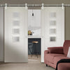 Saturn Tubular Stainless Steel Sliding Track & Palermo Double Door - Obscure Glass - White Primed