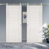 Saturn Tubular Stainless Steel Sliding Track & Pamplona Flush Double Door - Primed