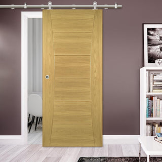 Image: Sirius Tubular Stainless Steel Sliding Track & Pamplona Oak Flush Door - Prefinished