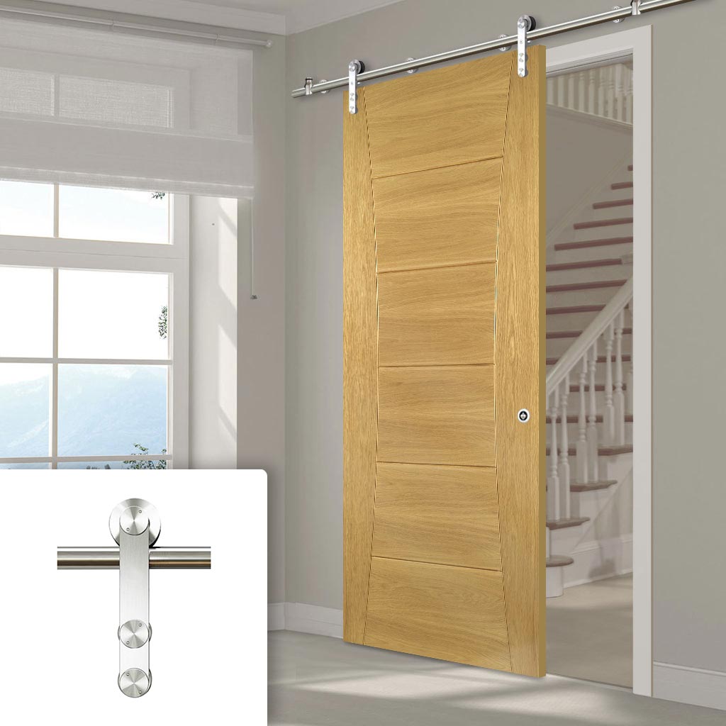 Saturn Tubular Stainless Steel Sliding Track & Pamplona Oak Flush Door - Prefinished