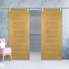 Saturn Tubular Stainless Steel Sliding Track & Pamplona Oak Flush Double Door - Prefinished