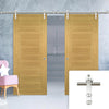 Saturn Tubular Stainless Steel Sliding Track & Pamplona Oak Flush Double Door - Prefinished